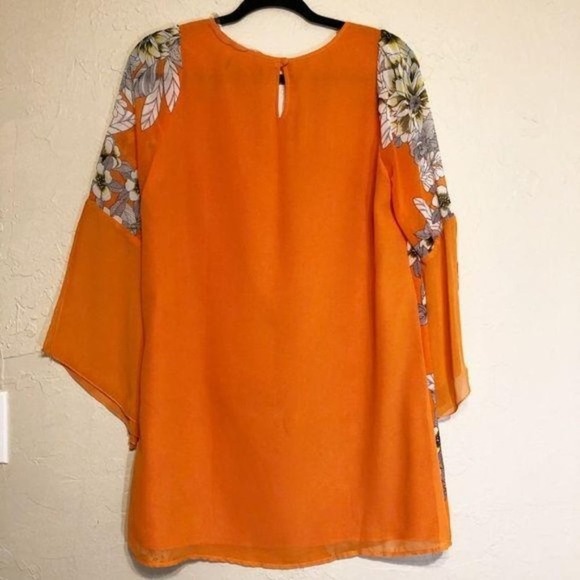 Umgee womens Dress Small Orange Floral Tunic Cut out Bell Sleeves - Picture 2 of 4